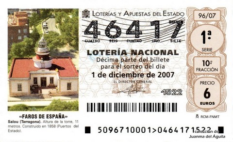 Décimo de Lotería Nacional de 2007 Sorteo 96 - «FAROS DE ESPAÑA»