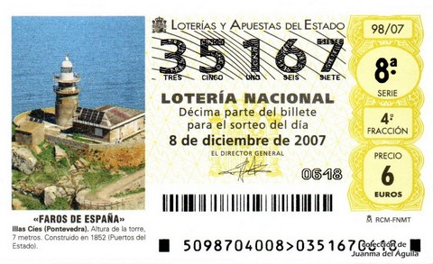 Décimo de Lotería Nacional de 2007 Sorteo 98 - «FAROS DE ESPAÑA»