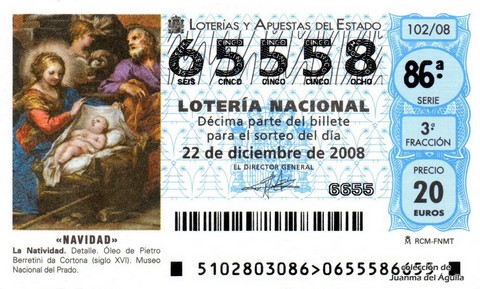 Décimo de Lotería Nacional de 2008 Sorteo 102 - «NAVIDAD»