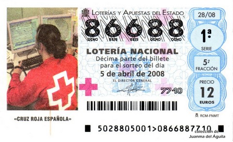Décimo de Lotería Nacional de 2008 Sorteo 28 - «CRUZ ROJA ESPAÑOLA»