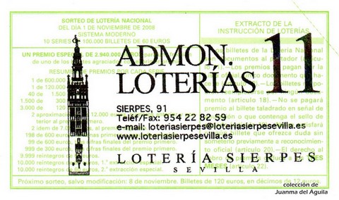 Reverso décimo de Lotería 2008 / 88