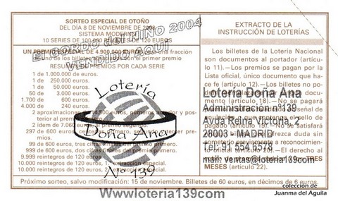 Reverso décimo de Lotería 2008 / 90