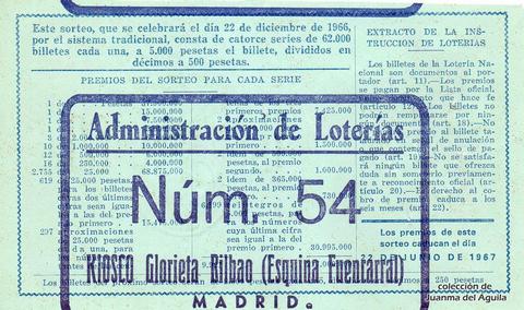 Reverso del décimo de Lotería Nacional de 1966 Sorteo 36