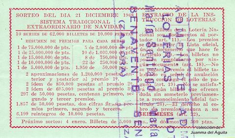 Reverso del décimo de Lotería Nacional de 1968 Sorteo 36