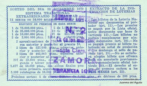 Reverso décimo de Lotería 1970 / 36