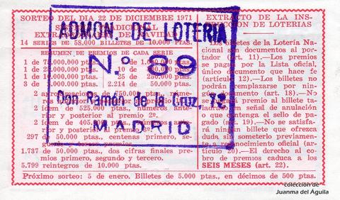 Reverso décimo de Lotería 1971 / 40