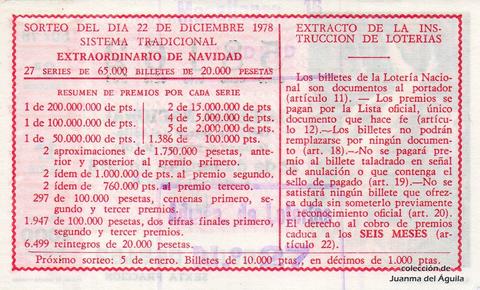 Reverso del décimo de Lotería Nacional de 1978 Sorteo 50