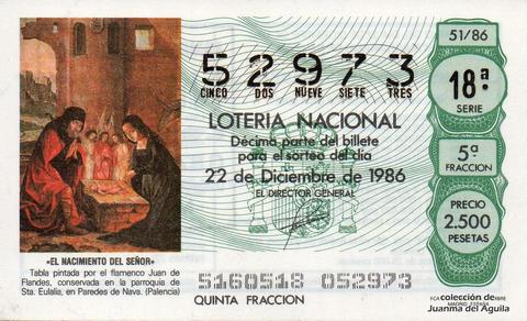 Décimo de Lotería Nacional de 1986 Sorteo 51 - «EL NACIMIENTO DEL SEÑOR»