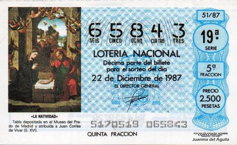 Décimo de Lotería Nacional de 1987 Sorteo 51 - «LA NATIVIDAD»