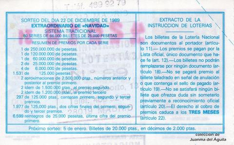 Reverso décimo de Lotería 1989 / 51