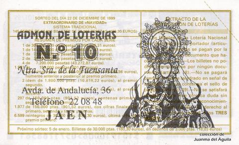 Reverso décimo de Lotería 1999 / 101