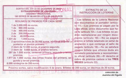 Reverso décimo de Lotería 2003 / 102