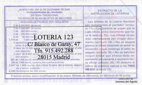 Reverso décimo de Lotería 2005 / 102