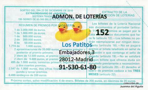 Reverso décimo de Lotería 2010 / 102